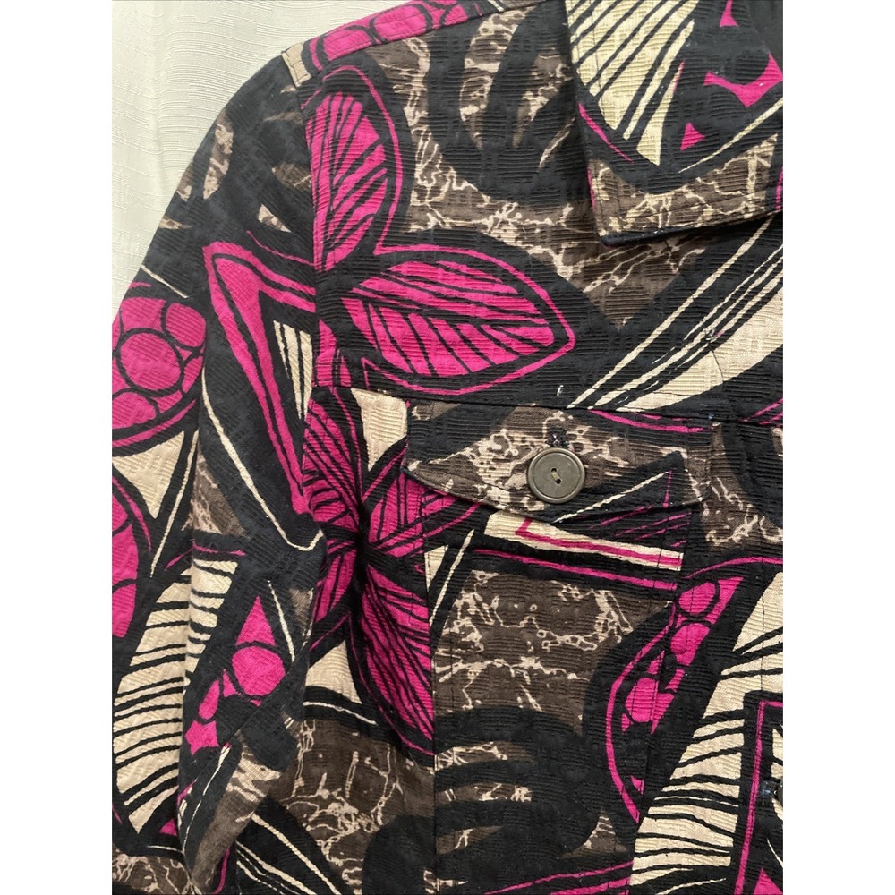 Chico's size 0 pink/black/beige Cotton button Front jacket, 3/4 sleeves Lined - Picture 3 of 14